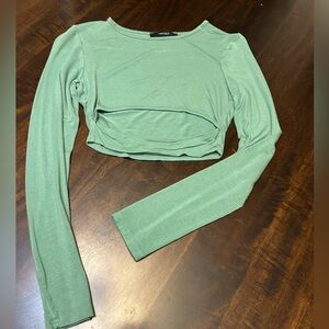 Forever 21 Sage Green Long Sleeve Crop Top